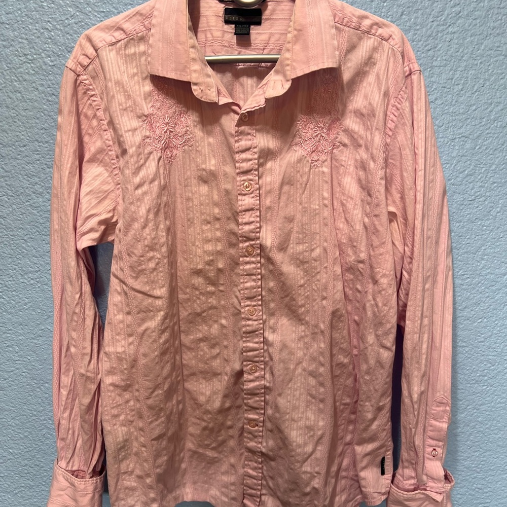 Guess Men's Pink Button Down Shirt